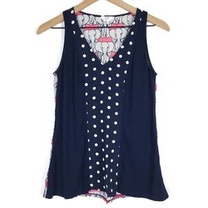 CROWN & IVY Tank Top Blouse Dot Elephants Soft Lightweight Petite Size Small PS